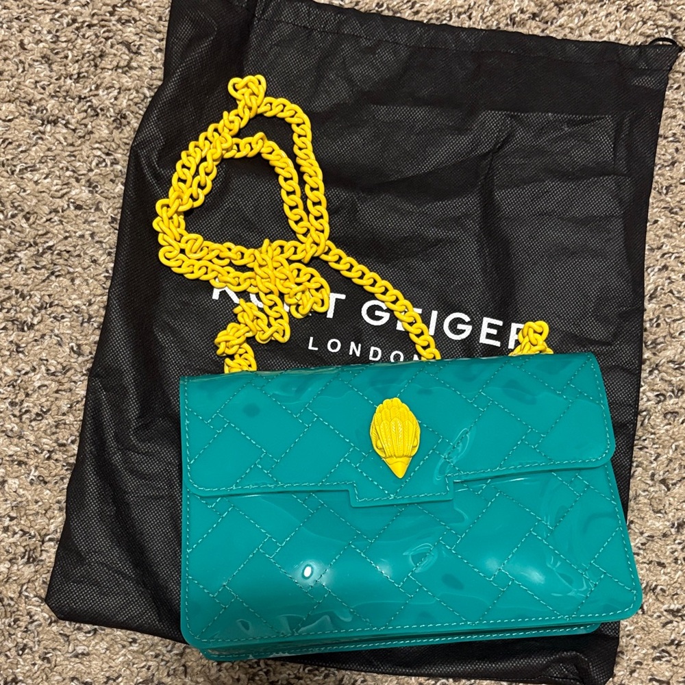 Kurt Geiger Turquoise Quilted Bag with Vibrant Yellow Chain